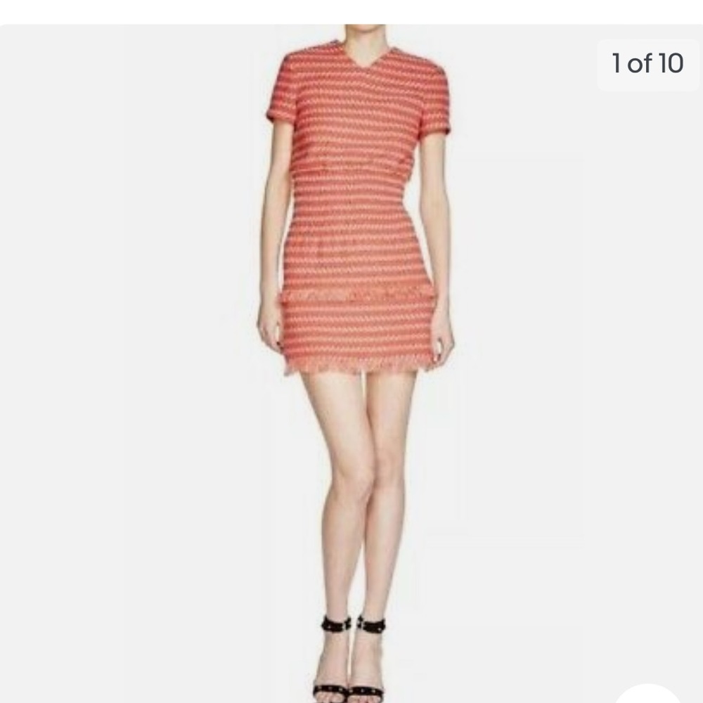 Maje Coral Knit Tweed Jacquard Mini Dress